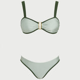 Set de Bikini Bandeau Verde cu Contrast