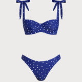 Seturi de bikini cu bretele și buline albastre