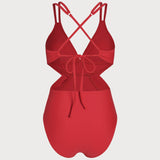 Costum de baie roșu cu decolteu în V