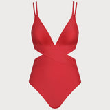 Costum de baie roșu cu decolteu în V