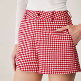 Shorts cu talie înaltă, cu carouri roșii