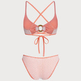 Set de bikini croșetat cu inel O, de culoare roz