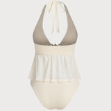 Set Tankini Halter cu Talie Joasă Albă