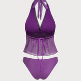 Set de Tankini cu Talie Elastică Purpurie