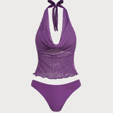 Set de Tankini cu Talie Elastică Purpurie