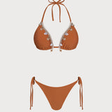 Set de bikini triunghiular din croșetă, cu guler