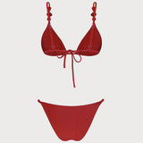 Set de bikini triunghiular roșu cu decolteu în V