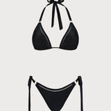 Costum de baie triunghiular negru cu O-ring