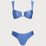 Set de bikini albastru cu triunghiuri și elasticitate mare