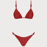 Set de bikini triunghiular roșu cu decolteu în V