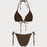 Set de bikini cu broderie halter Coffee