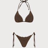 Set de bikini cu broderie halter Coffee