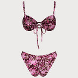 Set de Bikini Bralette Floral cu O-Ring Roșu Vin