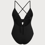 Costum de baie negru cu decupaje, tip triunghi