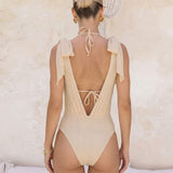 Set de bikini cu siret și paiete în nuanța caisei