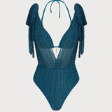 Set de bikini cu siret și paiete, albastru