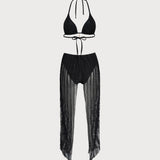 Set Bikini Triunghi cu Siret Negru