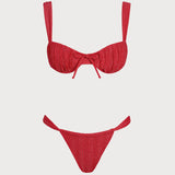 Set de bikini cu sârmă subțire, cu paiete roșii