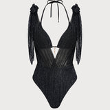 Set Bikini Triunghi cu Siret Negru