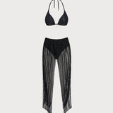 Set Bikini Triunghi cu Siret Negru