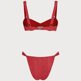 Set de bikini cu sârmă subțire, cu paiete roșii