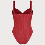 Costum de baie dintr-o bucată cu decolteu în V roșu