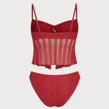 Set Tankini cu Decolteu Pătrat și Paiete Roșu