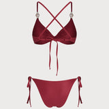Set de bikini cu siret și decolteu în V, roșu