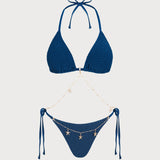 Set de bikini texturat cu siret albastru