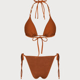 Set bikini triunghiular cu siret, maro