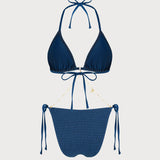 Set de bikini texturat cu siret albastru
