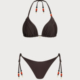 Set de bikini cu halter natural la talie, maro