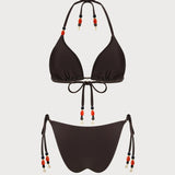 Set de bikini cu halter natural la talie, maro