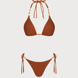 Set bikini triunghiular cu siret, maro