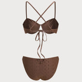 Set de bikini cu sârmă subțire texturată maro