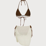 Set de bikini cu siret texturat, culoare cafea