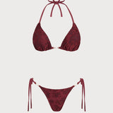 Set de bikini texturat cu guler halter de culoare roșie cărămizie