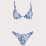 Set de bikini cu flori albastre și suport pentru sâni