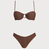 Set de bikini cu sârmă subțire texturată maro