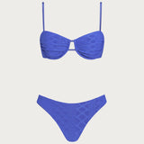 Set de bikini cu fir subțire texturat albastru
