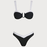 Set de bikini triunghiular cu decolteu U și contrast negru