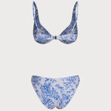 Set de bikini cu flori albastre și suport pentru sâni