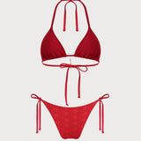 Set de bikini cu halter și șnur roșu Jacquard