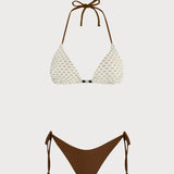 Set de bikini cu siret texturat, culoare cafea