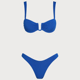 Set de bikini triunghiular texturat albastru