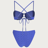 Set de bikini cu fir subțire texturat albastru