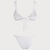 Set de bikini cu bralette texturat, de culoare albă, cu decolteu în V