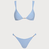 Set de Bikini Triunghiular Texturat Albastru