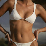Set de bikini cu bralette texturat, de culoare albă, cu decolteu în V