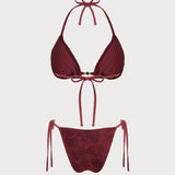 Set de bikini texturat cu guler halter de culoare roșie cărămizie